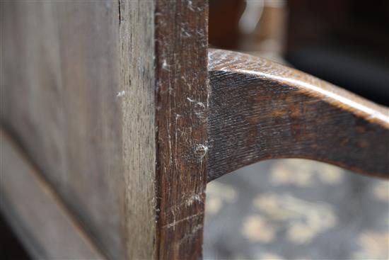 A 17th century oak Wainscot chair, W.2ft 2in. H.3ft 8in. incorporating later timbers